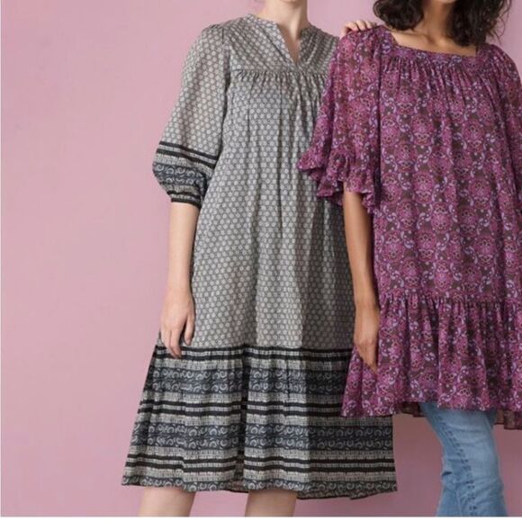 Anna Sui x Uniqlo Floral Midi Dress Medium Modest Ruffle Cotton Prairie - Picture 2 of 15